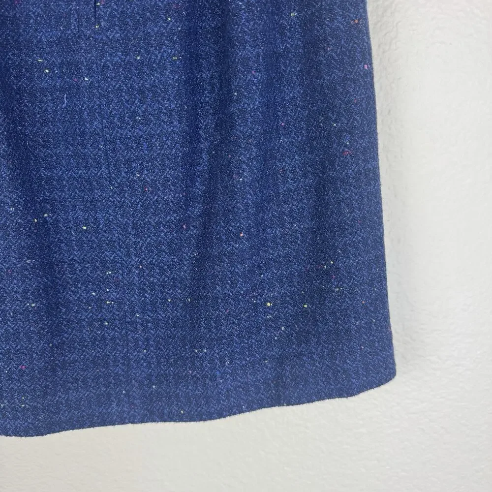 Vintage Norton McNaughton Preppy Tweed Mini Pencil Skirt Slit Blue Navy 4P
